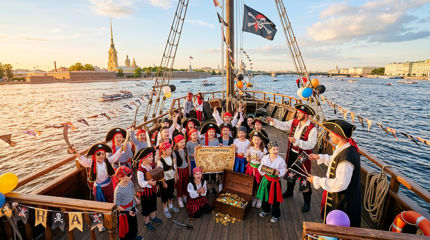 Пиратская тематика детского праздника на теплоходе в СПб