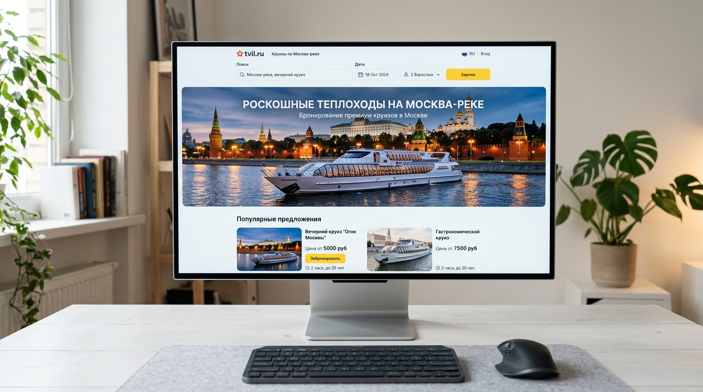 Интерфейс сервиса Tvil.ru с вариантами бронирования теплоходов на Москве-реке