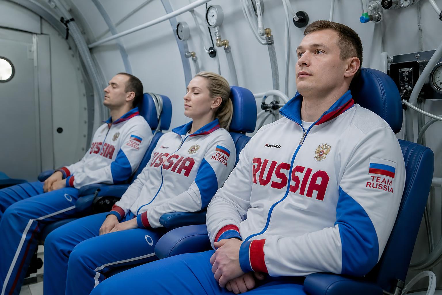Спортсмены в российской команде проходят сеансы в барокамере во время подготовки к международным соревнованиям