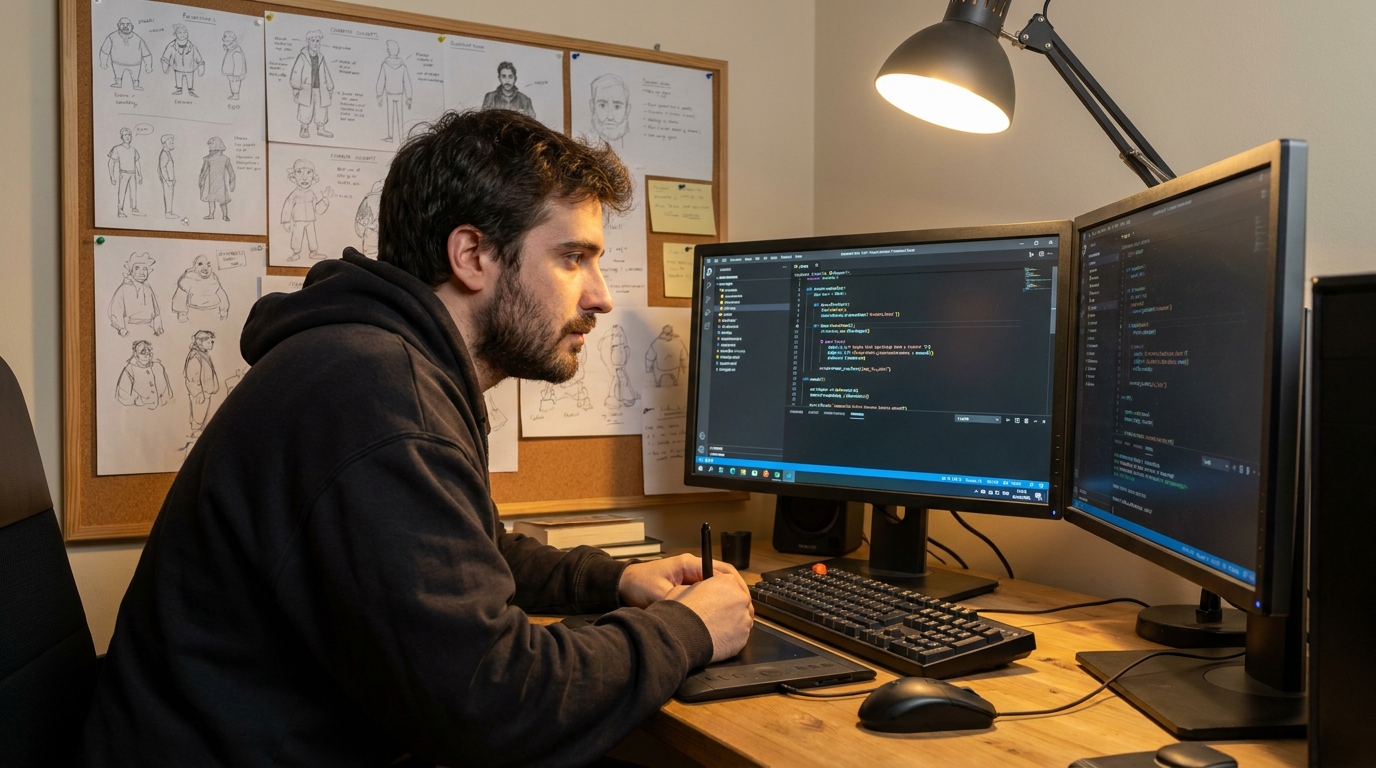 Как скачать Ren'Py и начать создавать собственные визуальные новеллы, male professional at work, studio